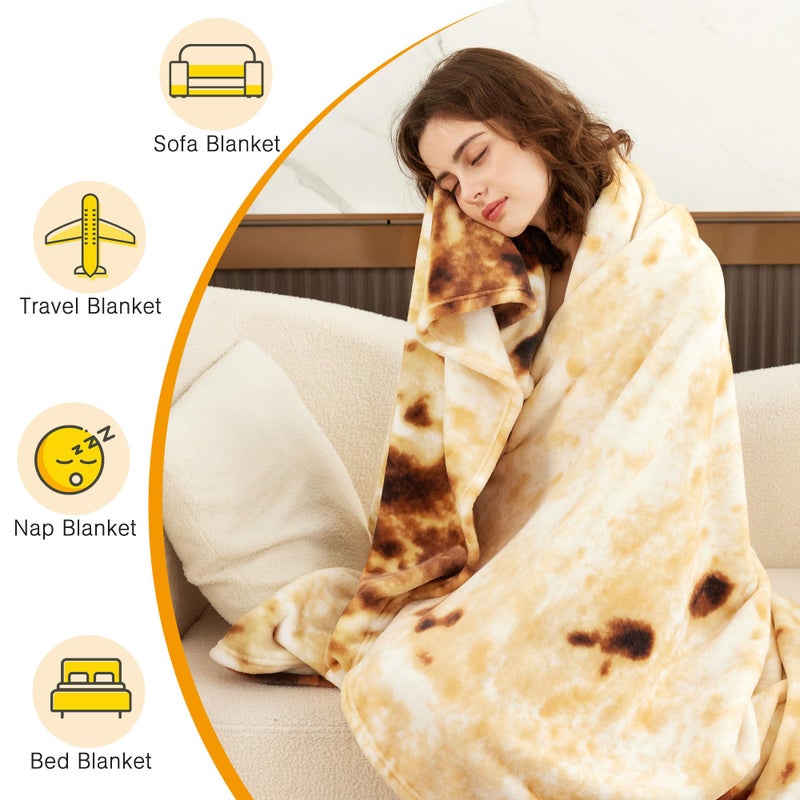 LetsFunny Burrito Tortilla Throw Blanket, 2.0 Double Sided Burritos Taco Tortilla Wrap Blankets for Adults Kids, Giant Funny Realistic Food Blankets, Soft Flannel Round Throw Blanket 60in - Image 4